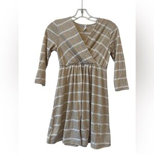 PinkBlush Tan White Striped Maternity Surplice Empire Waist Top Size Small